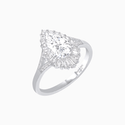 Pear - Shaped Halo Engagement Ring Mounting with Baguette & Round Diamonds - Shahin Jewelry