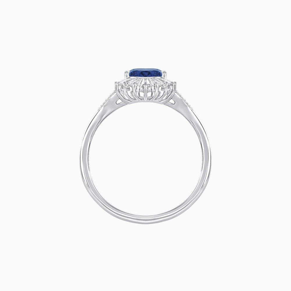 Pear - Shaped Halo Engagement Ring Mounting with Baguette & Round Diamonds - Shahin Jewelry