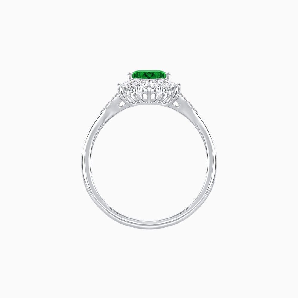 Pear - Shaped Halo Engagement Ring Mounting with Baguette & Round Diamonds - Shahin Jewelry