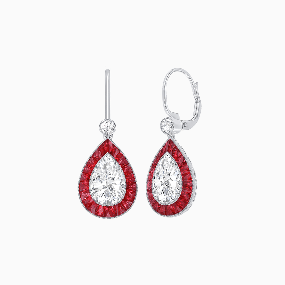 Pear - Shaped Halo Gemstone and Diamond Mounting Earrings - Shahin Jewelry