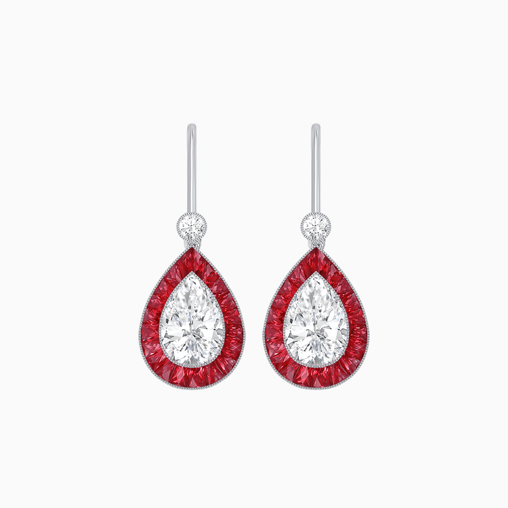 Pear - Shaped Halo Gemstone and Diamond Mounting Earrings - Shahin Jewelry