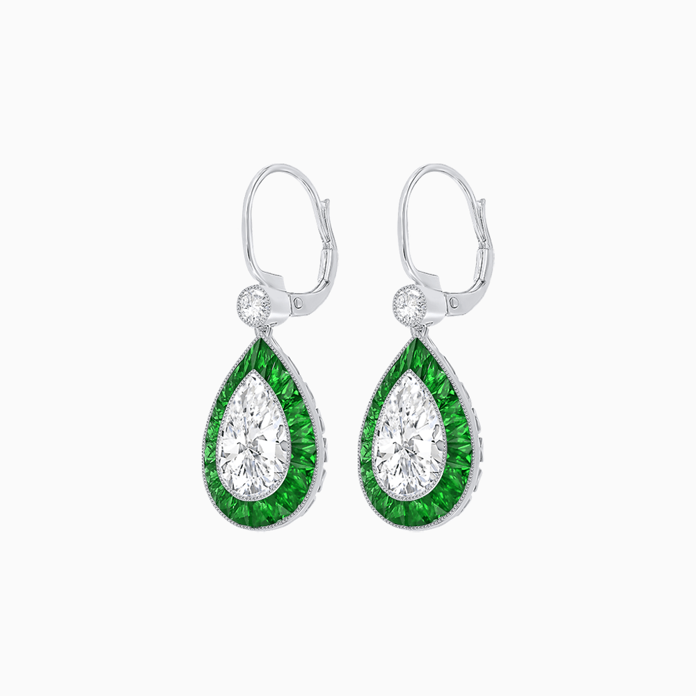 Pear - Shaped Halo Gemstone and Diamond Mounting Earrings - Shahin Jewelry
