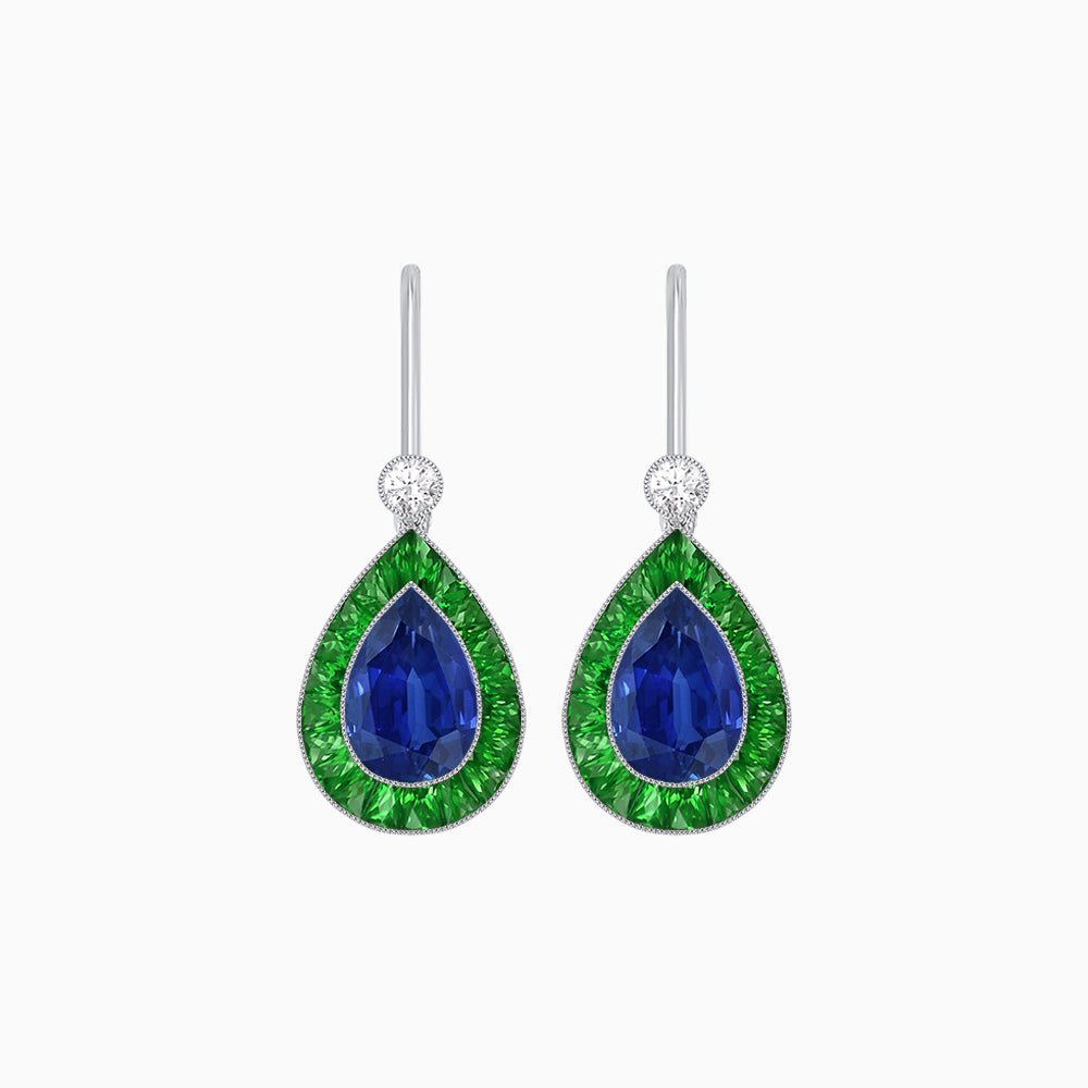Pear-Shaped Halo Gemstone and Diamond Mounting Earrings - Shahin Jewelry