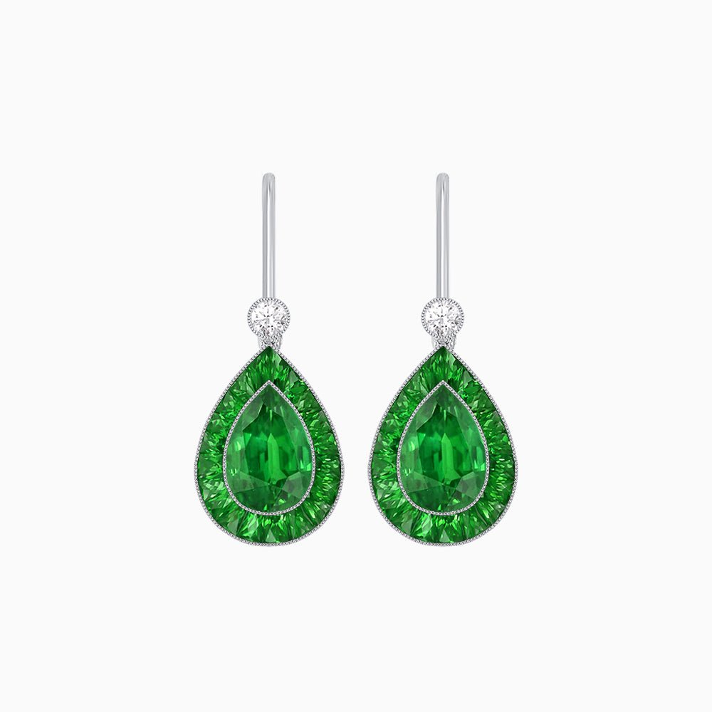 Pear-Shaped Halo Gemstone and Diamond Mounting Earrings - Shahin Jewelry