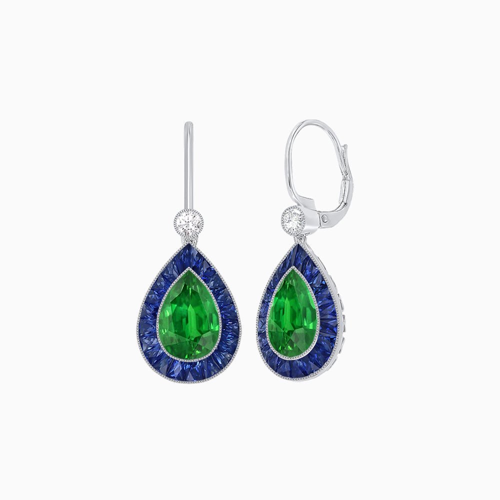 Pear-Shaped Halo Gemstone and Diamond Mounting Earrings - Shahin Jewelry
