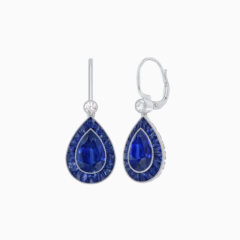 Pear-Shaped Halo Gemstone and Diamond Mounting Earrings - Shahin Jewelry