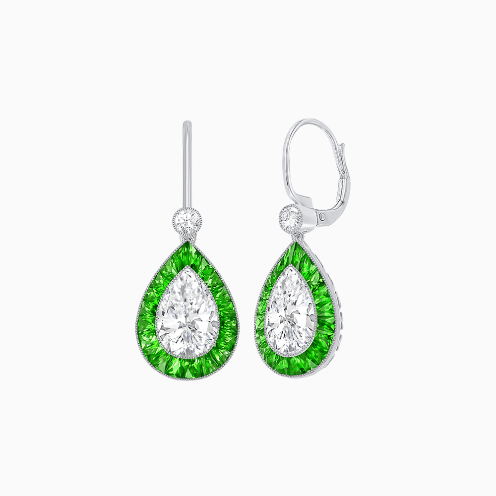 Pear - Shaped Halo Gemstone and Diamond Mounting Earrings - Shahin Jewelry