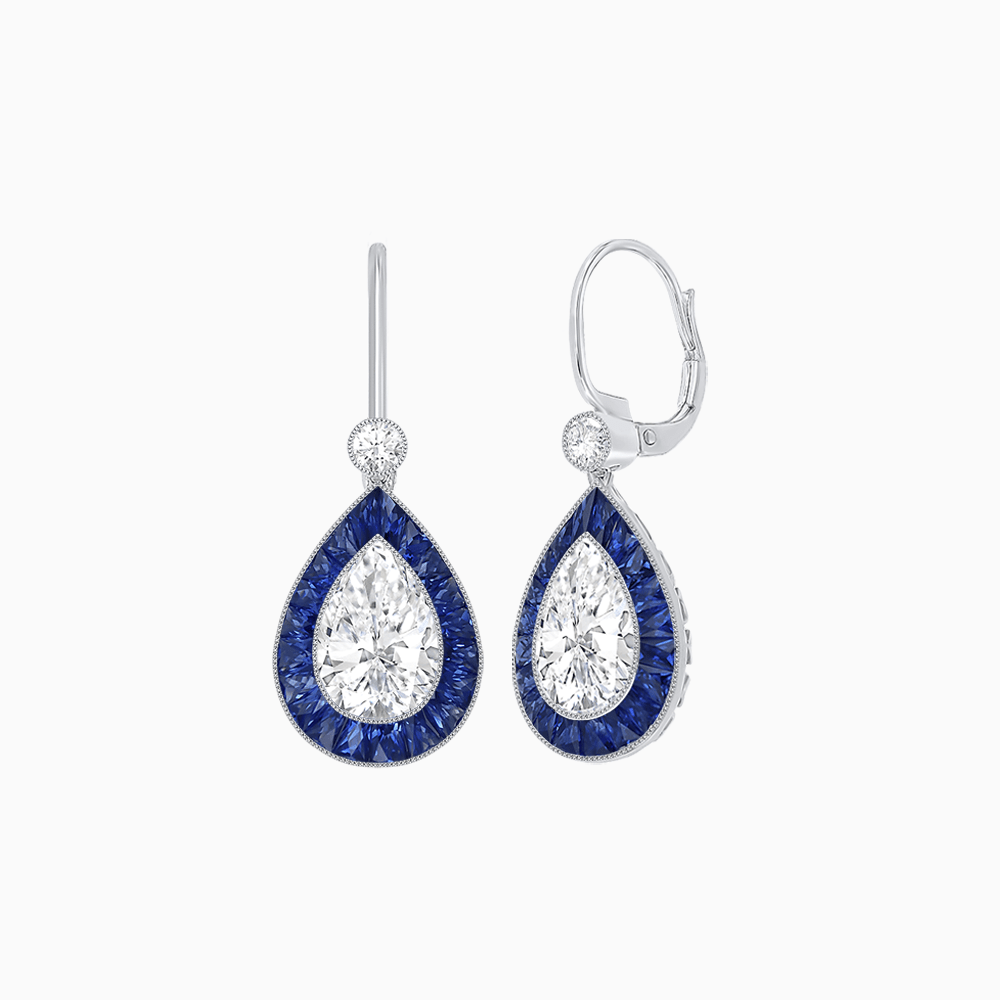 Pear - Shaped Halo Gemstone and Diamond Mounting Earrings - Shahin Jewelry