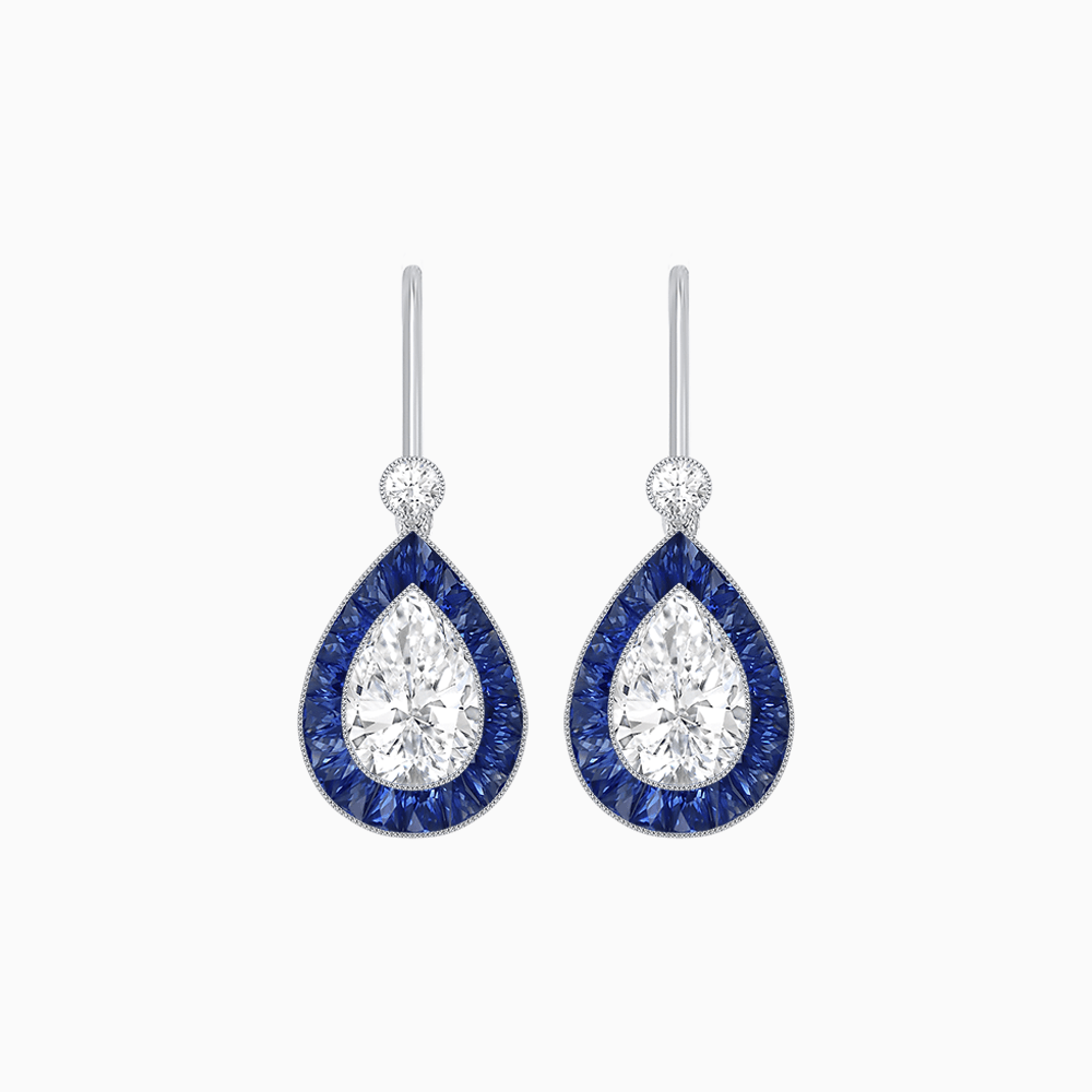 Pear - Shaped Halo Gemstone and Diamond Mounting Earrings - Shahin Jewelry