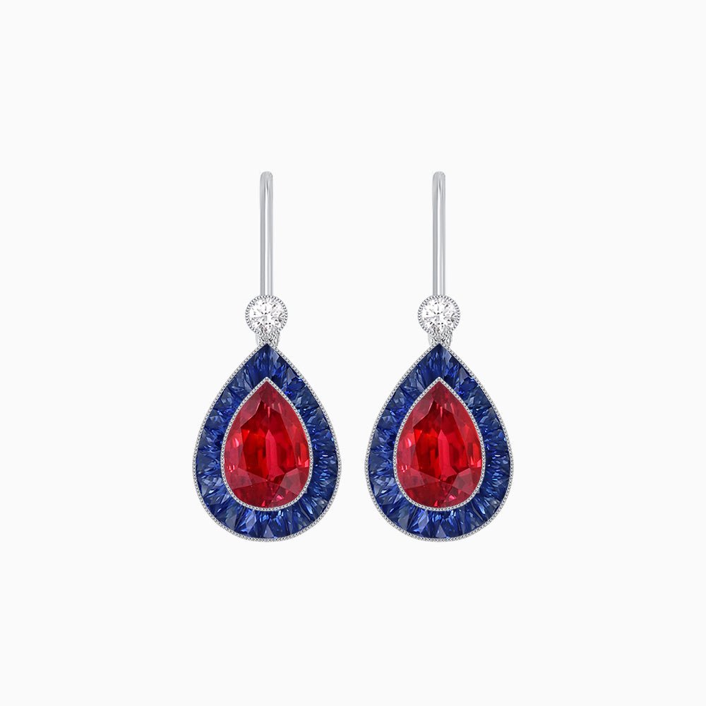 Pear-Shaped Halo Gemstone and Diamond Mounting Earrings - Shahin Jewelry