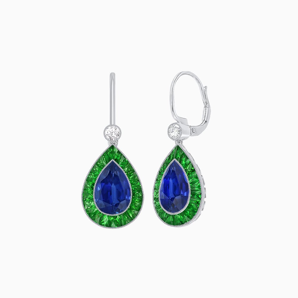 Pear-Shaped Halo Gemstone and Diamond Mounting Earrings - Shahin Jewelry