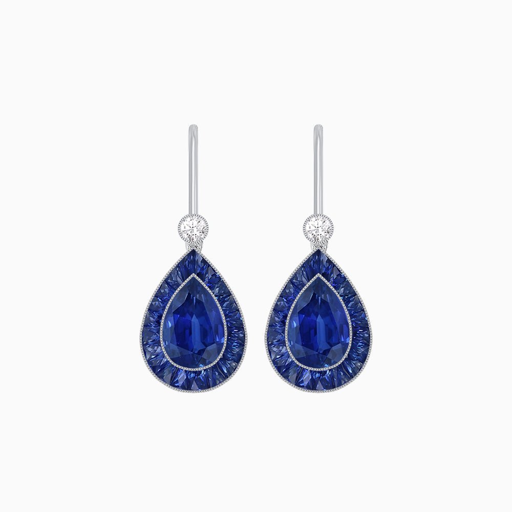 Pear-Shaped Halo Gemstone and Diamond Mounting Earrings - Shahin Jewelry