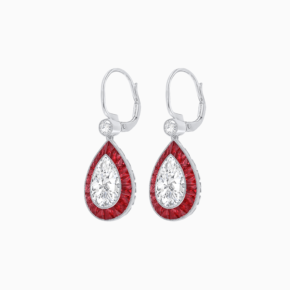 Pear - Shaped Halo Gemstone and Diamond Mounting Earrings - Shahin Jewelry