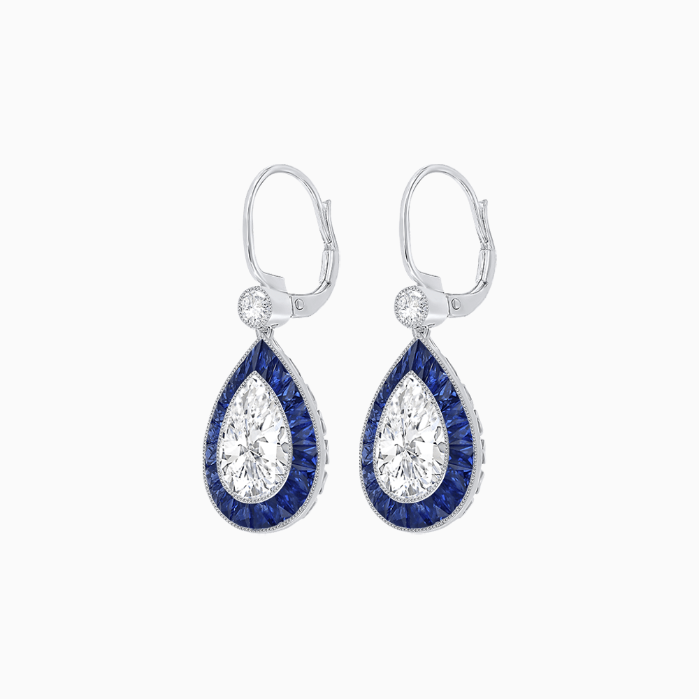 Pear - Shaped Halo Gemstone and Diamond Mounting Earrings - Shahin Jewelry