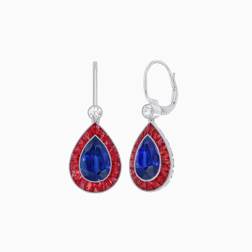 Pear-Shaped Halo Gemstone and Diamond Mounting Earrings - Shahin Jewelry