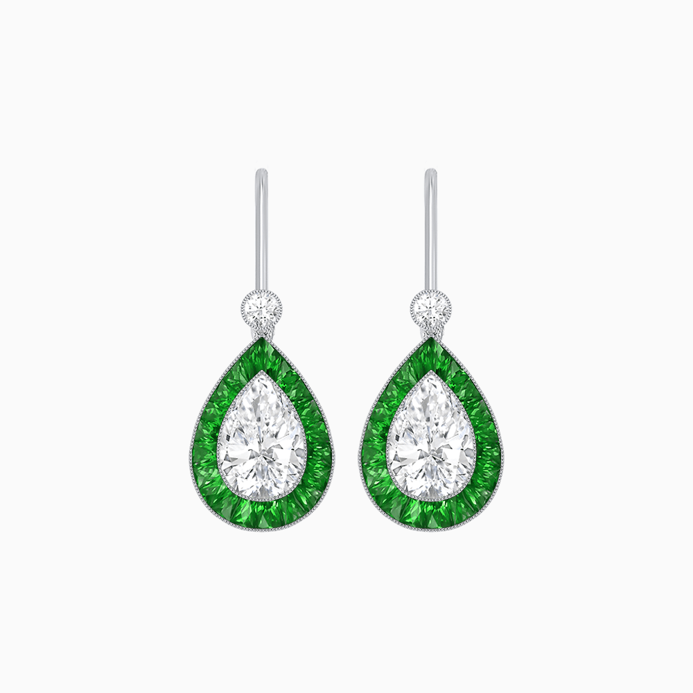 Pear - Shaped Halo Gemstone and Diamond Mounting Earrings - Shahin Jewelry