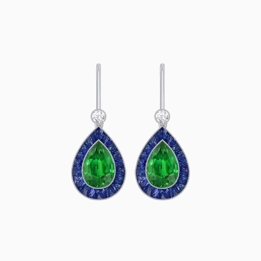 Pear-Shaped Halo Gemstone and Diamond Mounting Earrings - Shahin Jewelry