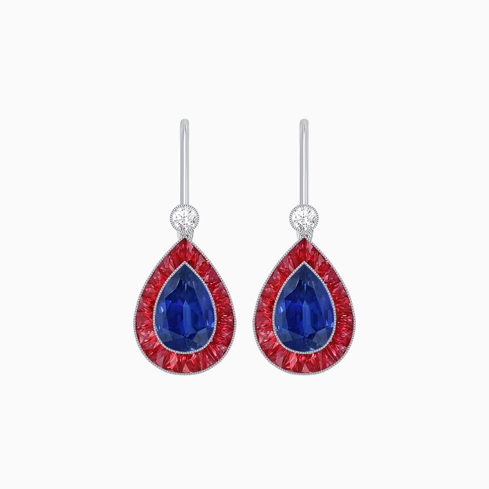 Pear-Shaped Halo Gemstone and Diamond Mounting Earrings - Shahin Jewelry