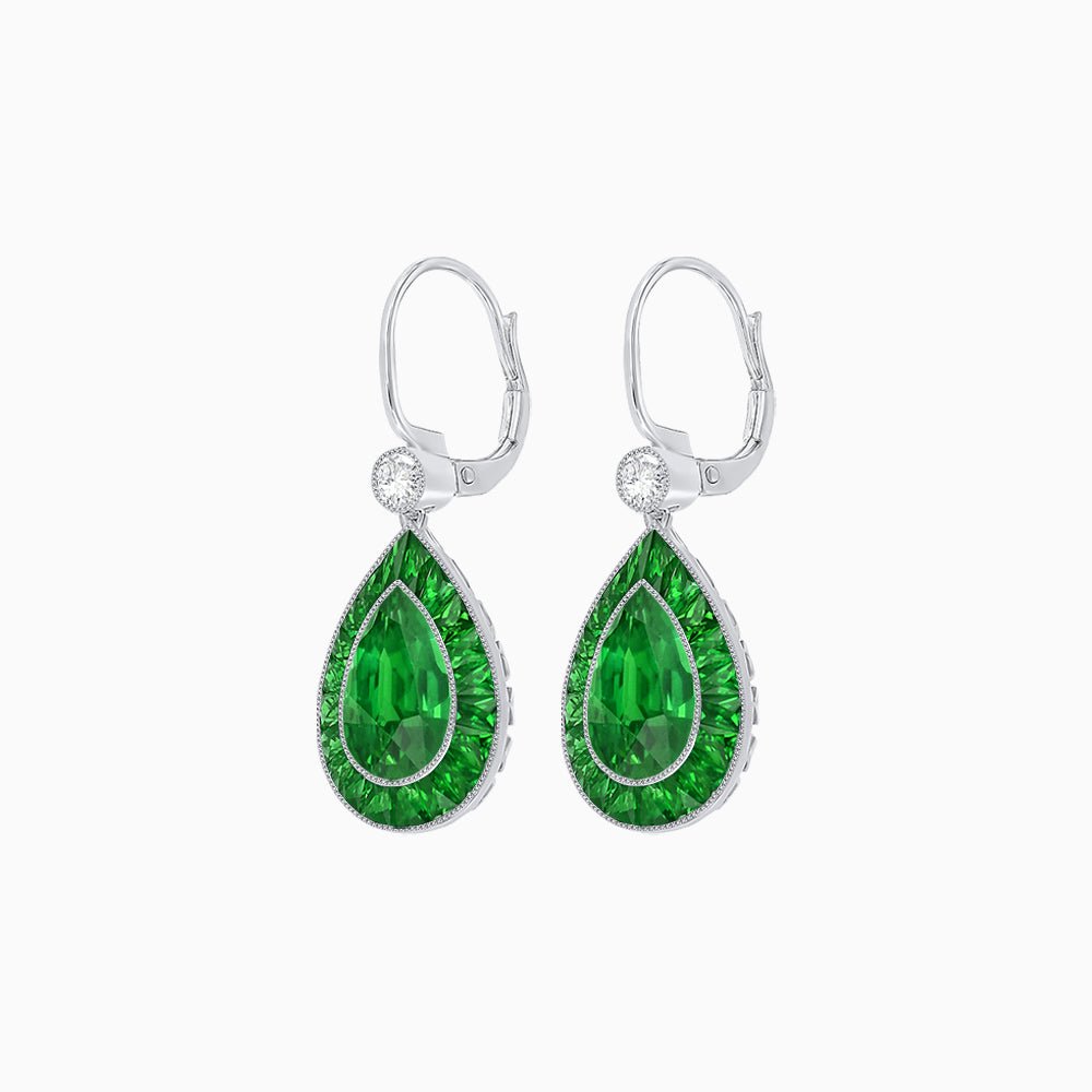 Pear-Shaped Halo Gemstone and Diamond Mounting Earrings - Shahin Jewelry