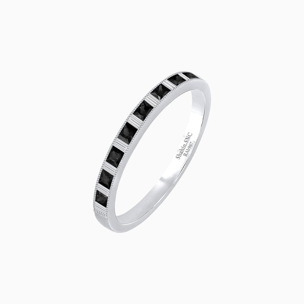 Princess Cut Channel Set Onyx and Baguette Diamond Ring Band - Shahin Jewelry