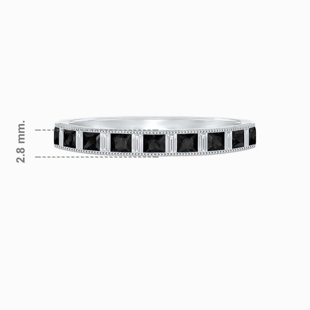 Princess Cut Channel Set Onyx and Baguette Diamond Ring Band - Shahin Jewelry