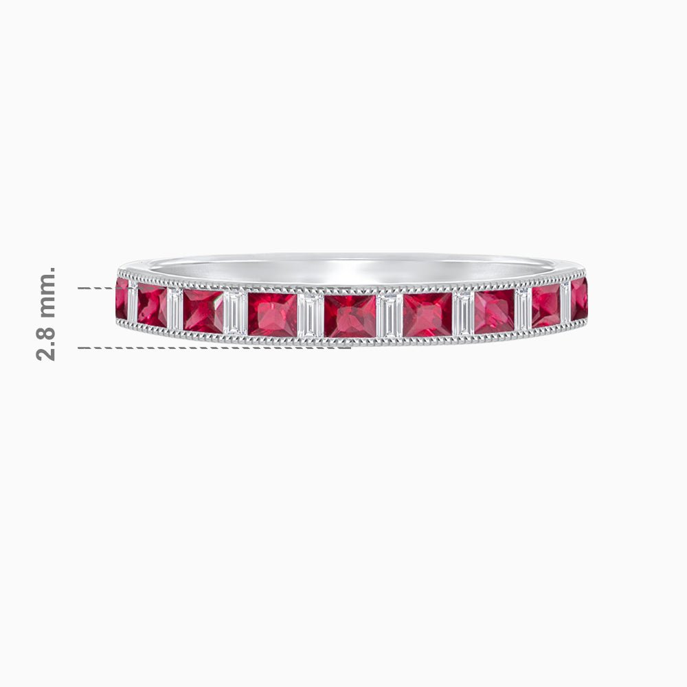 Princess Cut Channel Set Ruby and Baguette Diamond Ring Band - Shahin Jewelry