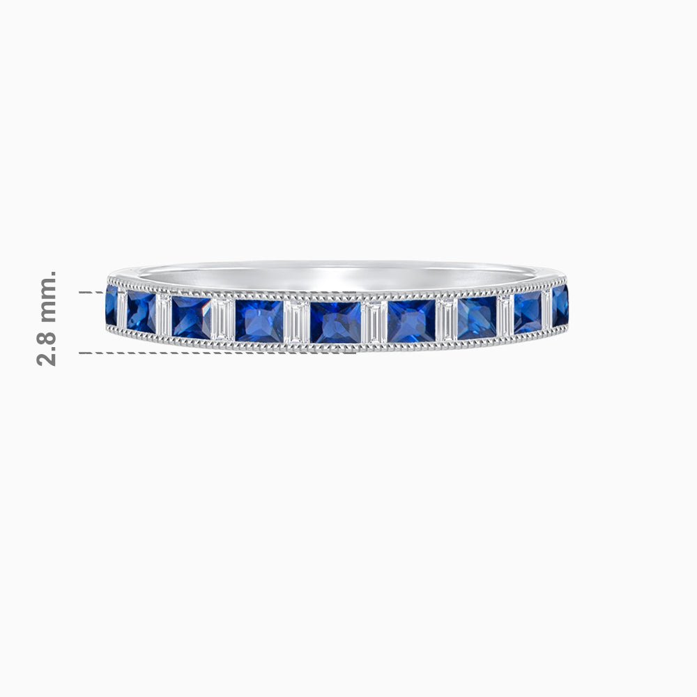 Princess Cut Channel Set Sapphire and Baguette Diamond Ring Band - Shahin Jewelry