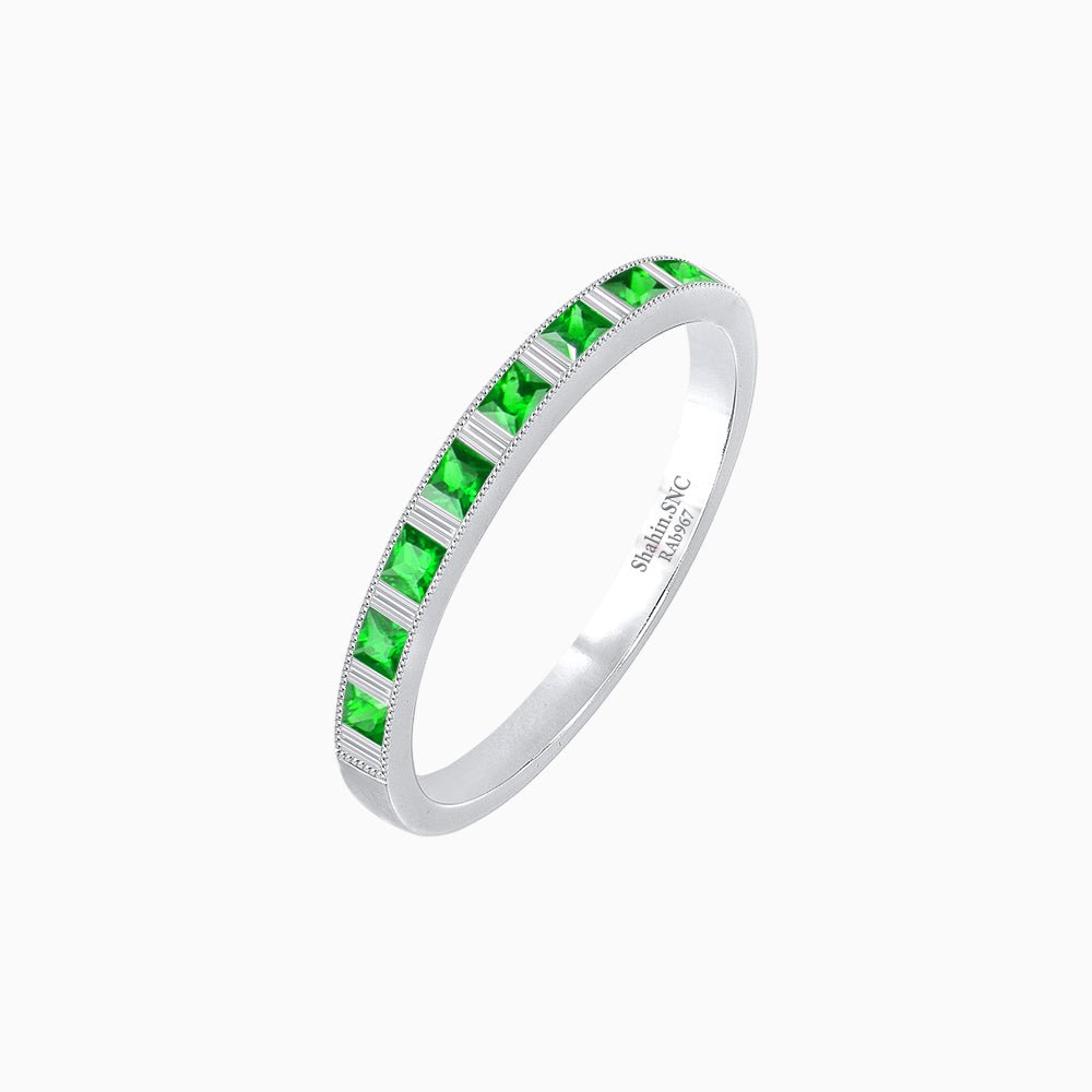 Princess Cut Channel Set Tsavorite and Baguette Diamond Ring Band - Shahin Jewelry