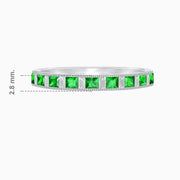 Princess Cut Channel Set Tsavorite and Baguette Diamond Ring Band - Shahin Jewelry