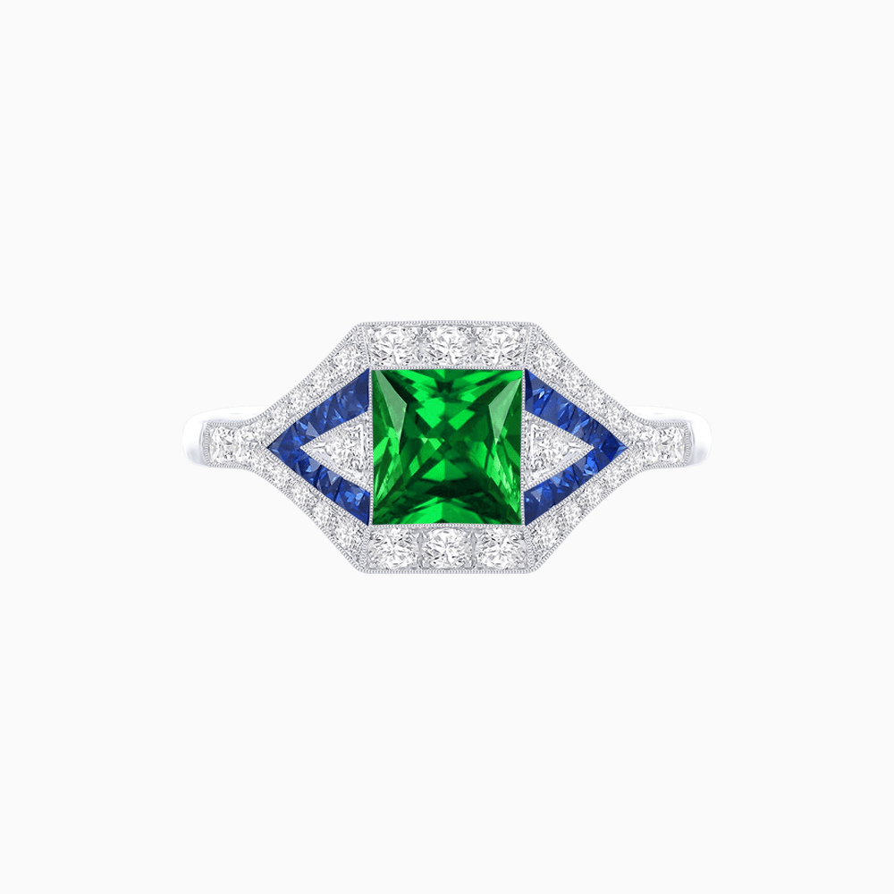 Princess - Cut Engagement Ring Mounting with Diamond Accents and Geometric Design - Shahin Jewelry