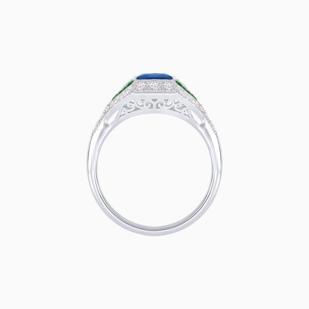 Princess - Cut Engagement Ring Mounting with Diamond Accents and Geometric Design - Shahin Jewelry