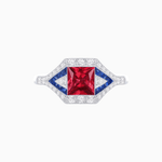 Load image into Gallery viewer, Princess - Cut Engagement Ring Mounting with Diamond Accents and Geometric Design - Shahin Jewelry