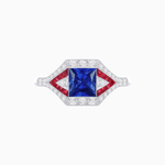 Load image into Gallery viewer, Princess - Cut Engagement Ring Mounting with Diamond Accents and Geometric Design - Shahin Jewelry