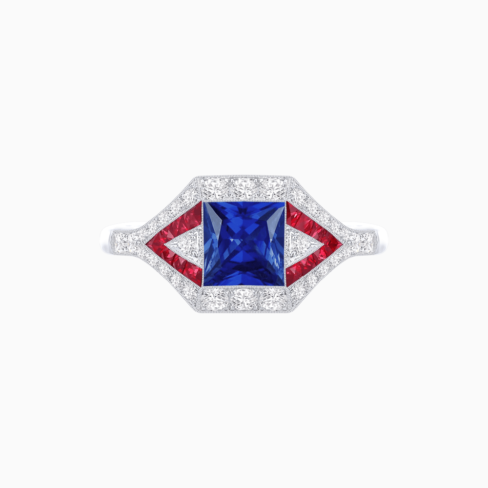 Princess - Cut Engagement Ring Mounting with Diamond Accents and Geometric Design - Shahin Jewelry