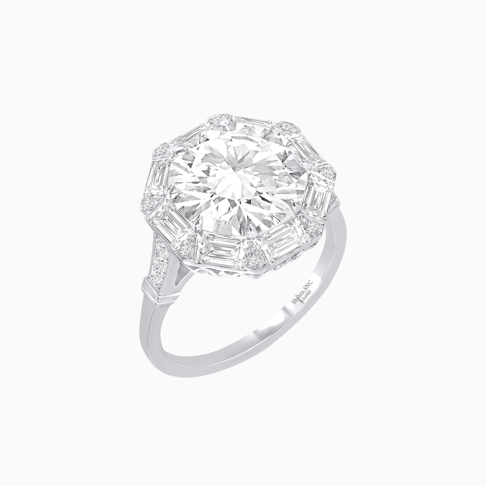 Round Center Stone Ring Mounting with Octagonal Diamond Halo - Shahin Jewelry
