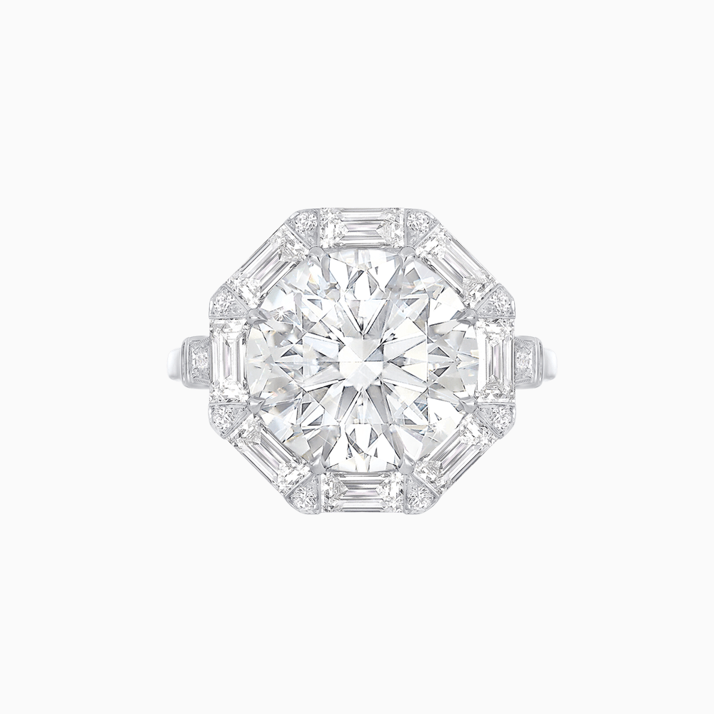 Round Center Stone Ring Mounting with Octagonal Diamond Halo - Shahin Jewelry