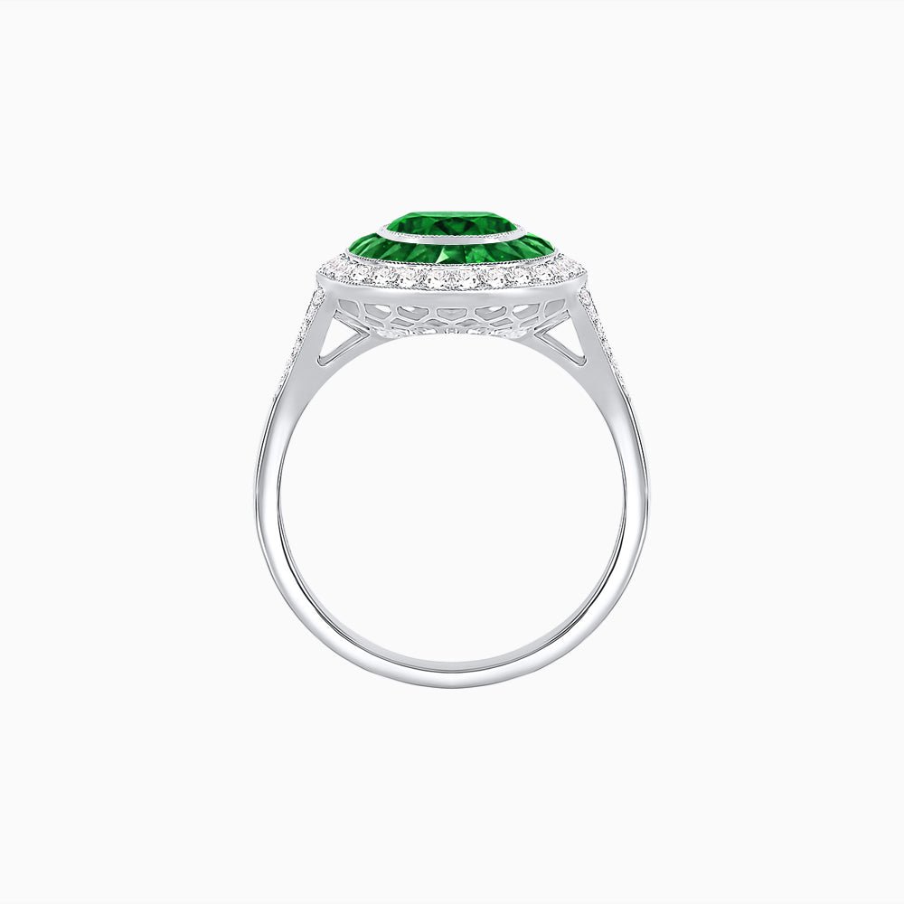 Round Cut Center Stone Double Halo Ring Mounting with French Cut Gemstone Accents - Shahin Jewelry