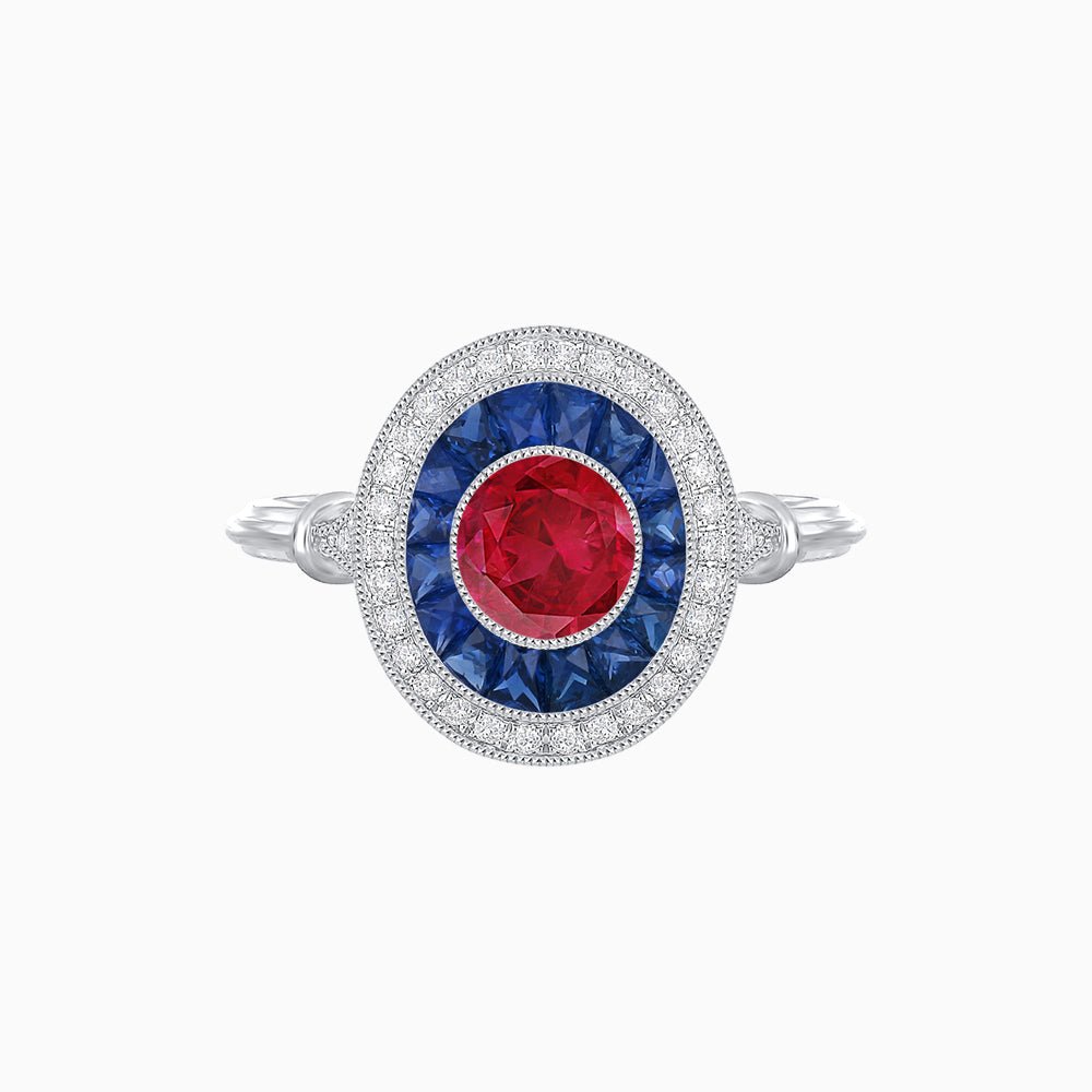 Round Cut Center Stone Double Halo Ring Mounting with French Cut Gemstone Accents - Shahin Jewelry