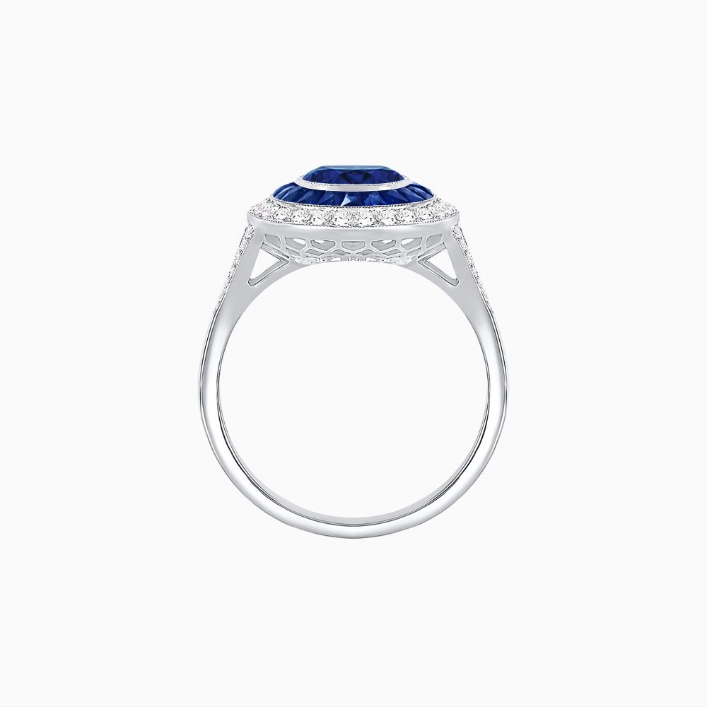 Round Cut Center Stone Double Halo Ring Mounting with French Cut Gemstone Accents - Shahin Jewelry