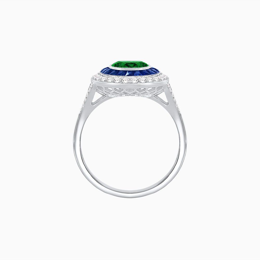 Round Cut Center Stone Double Halo Ring Mounting with French Cut Gemstone Accents - Shahin Jewelry