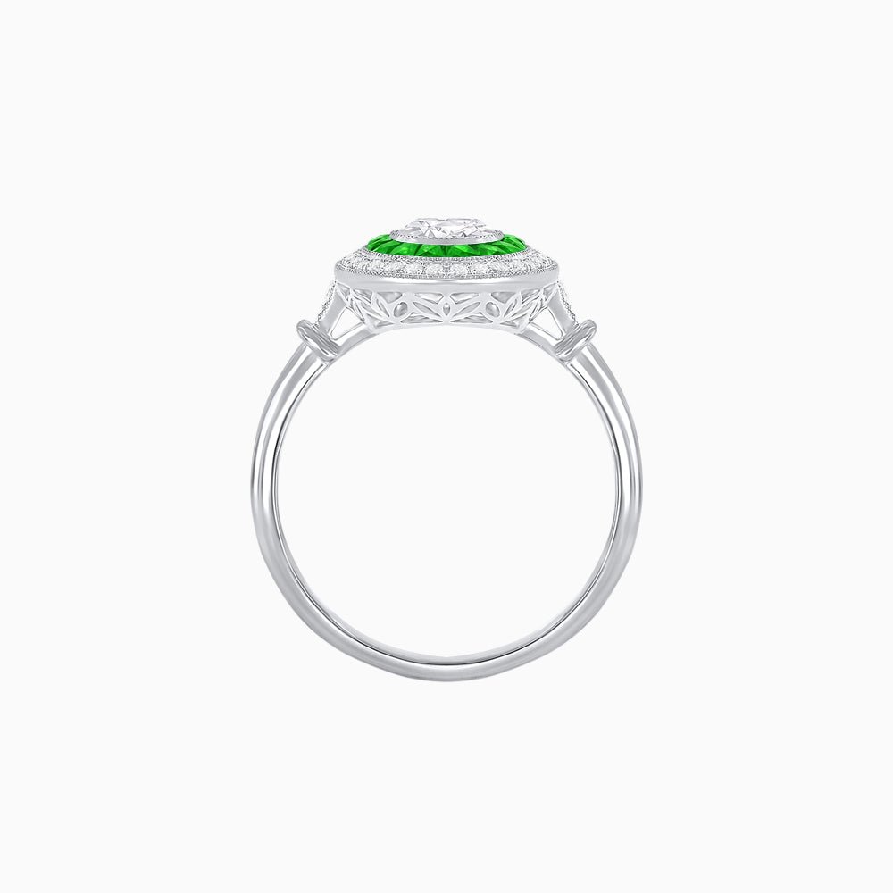 Round Cut Center Stone Double Halo Ring Mounting with French Cut Gemstone Accents - Shahin Jewelry