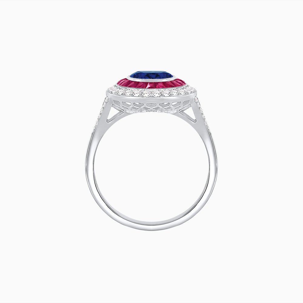 Round Cut Center Stone Double Halo Ring Mounting with French Cut Gemstone Accents - Shahin Jewelry