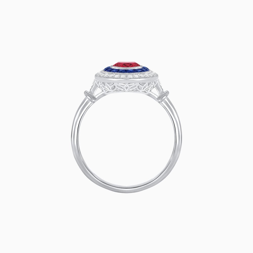 Round Cut Center Stone Double Halo Ring Mounting with French Cut Gemstone Accents - Shahin Jewelry