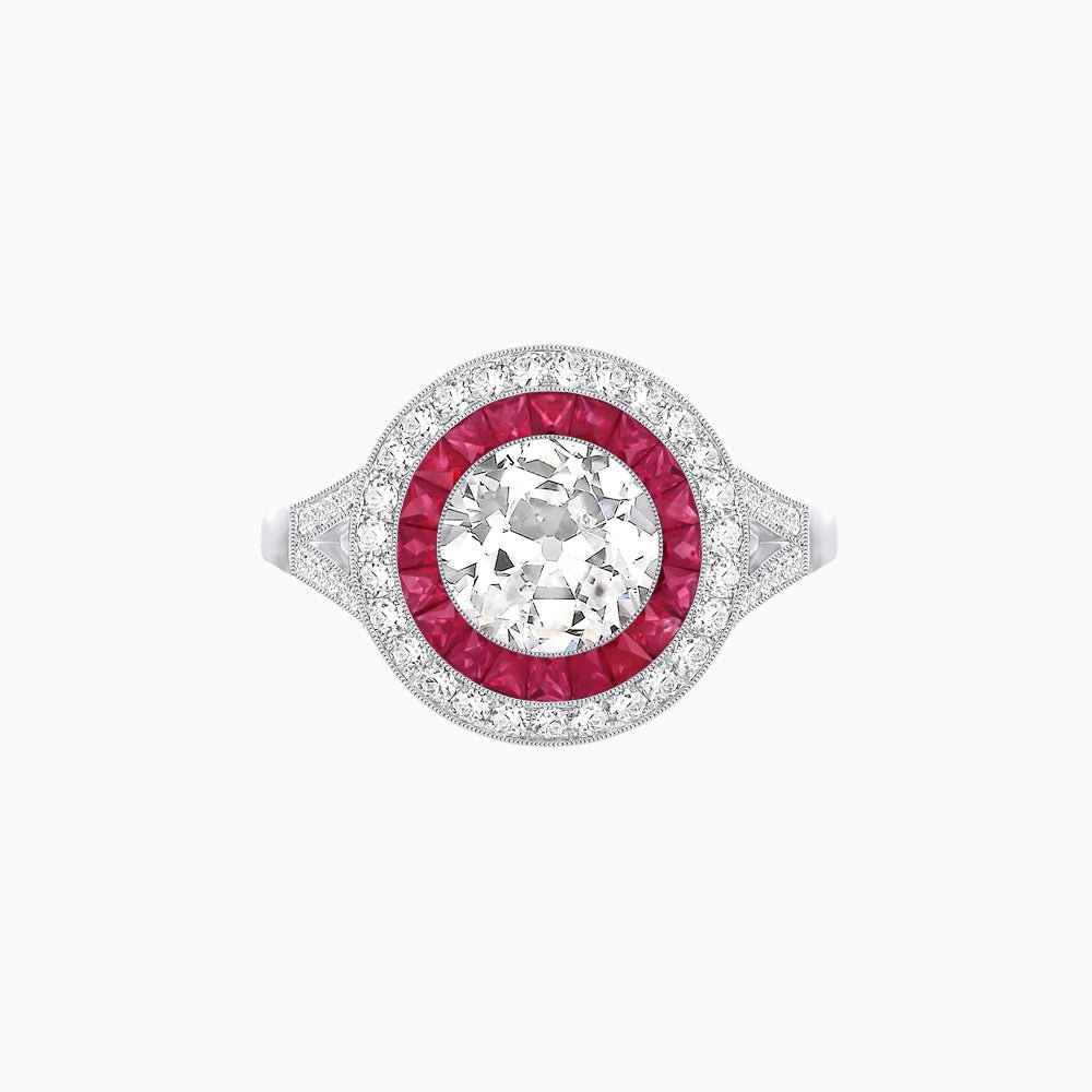 Round Cut Center Stone Double Halo Ring Mounting with French Cut Gemstone Accents - Shahin Jewelry