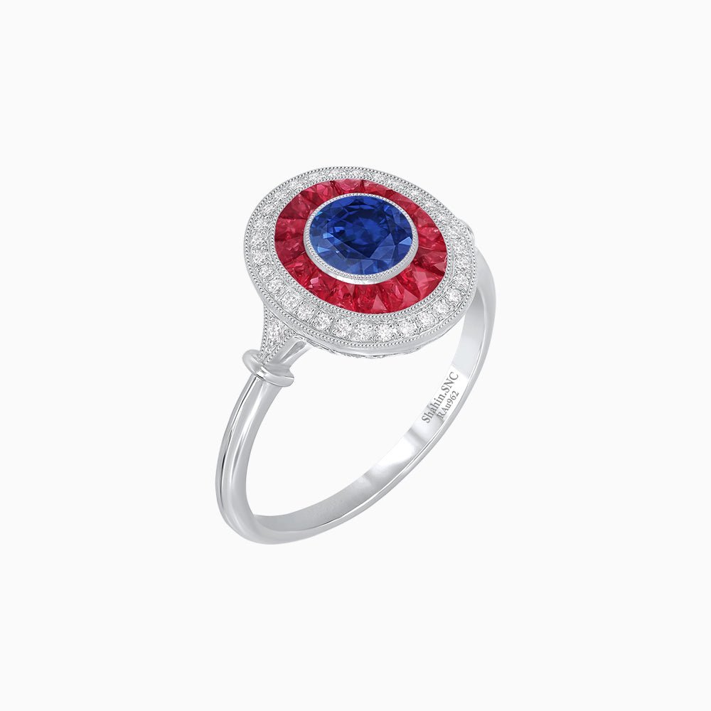Round Cut Center Stone Double Halo Ring Mounting with French Cut Gemstone Accents - Shahin Jewelry