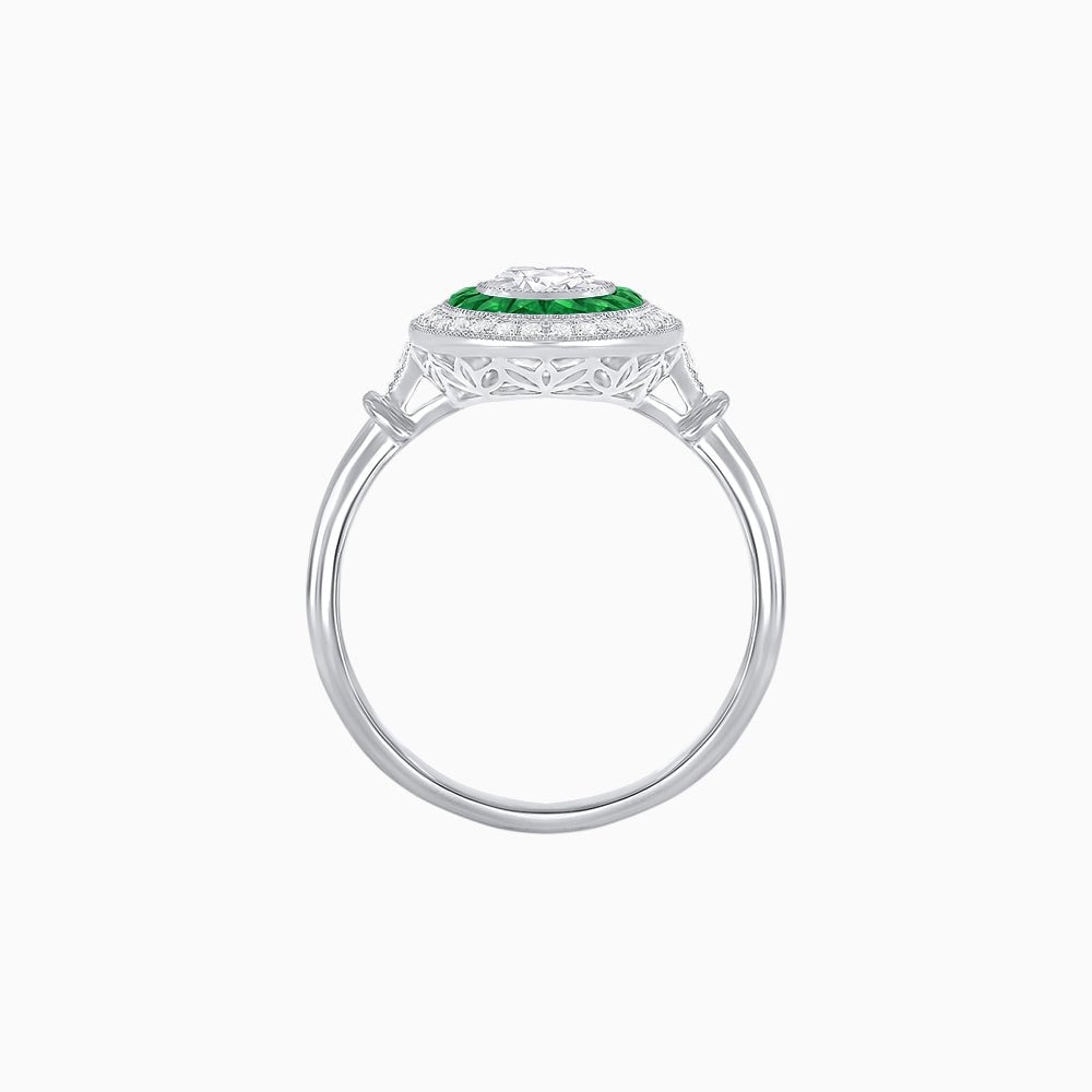 Round Cut Center Stone Double Halo Ring Mounting with French Cut Gemstone Accents - Shahin Jewelry