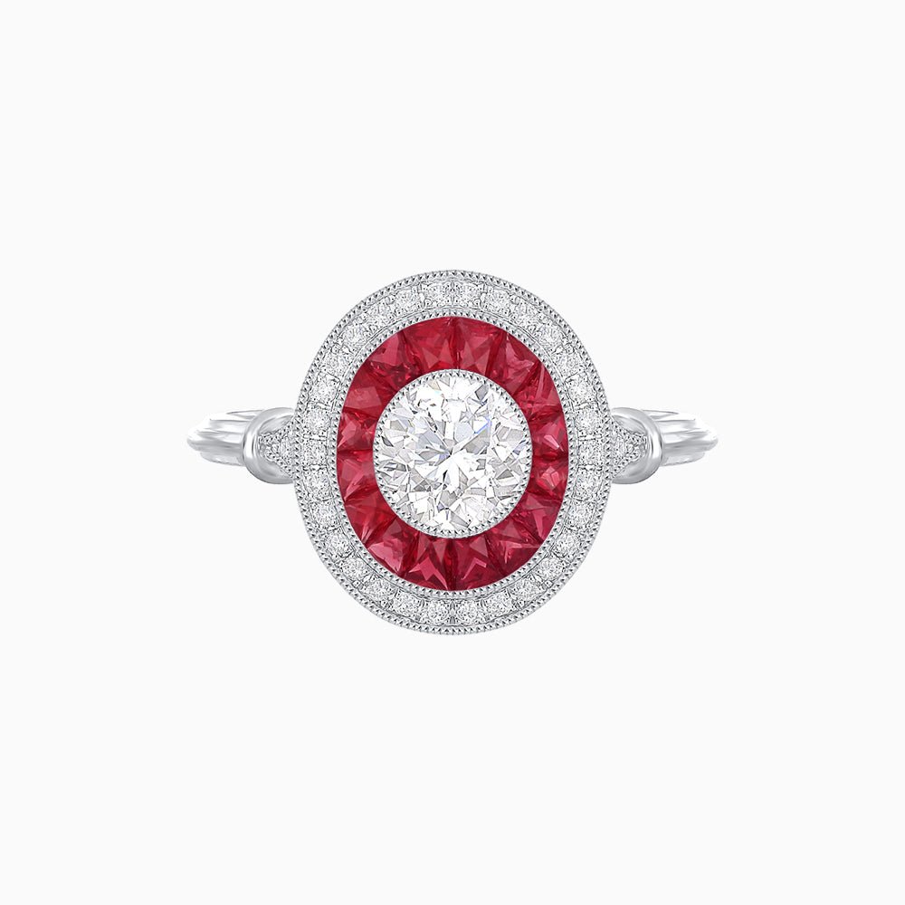 Round Cut Center Stone Double Halo Ring Mounting with French Cut Gemstone Accents - Shahin Jewelry