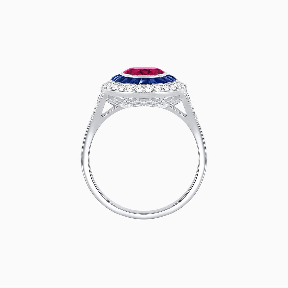 Round Cut Center Stone Double Halo Ring Mounting with French Cut Gemstone Accents - Shahin Jewelry