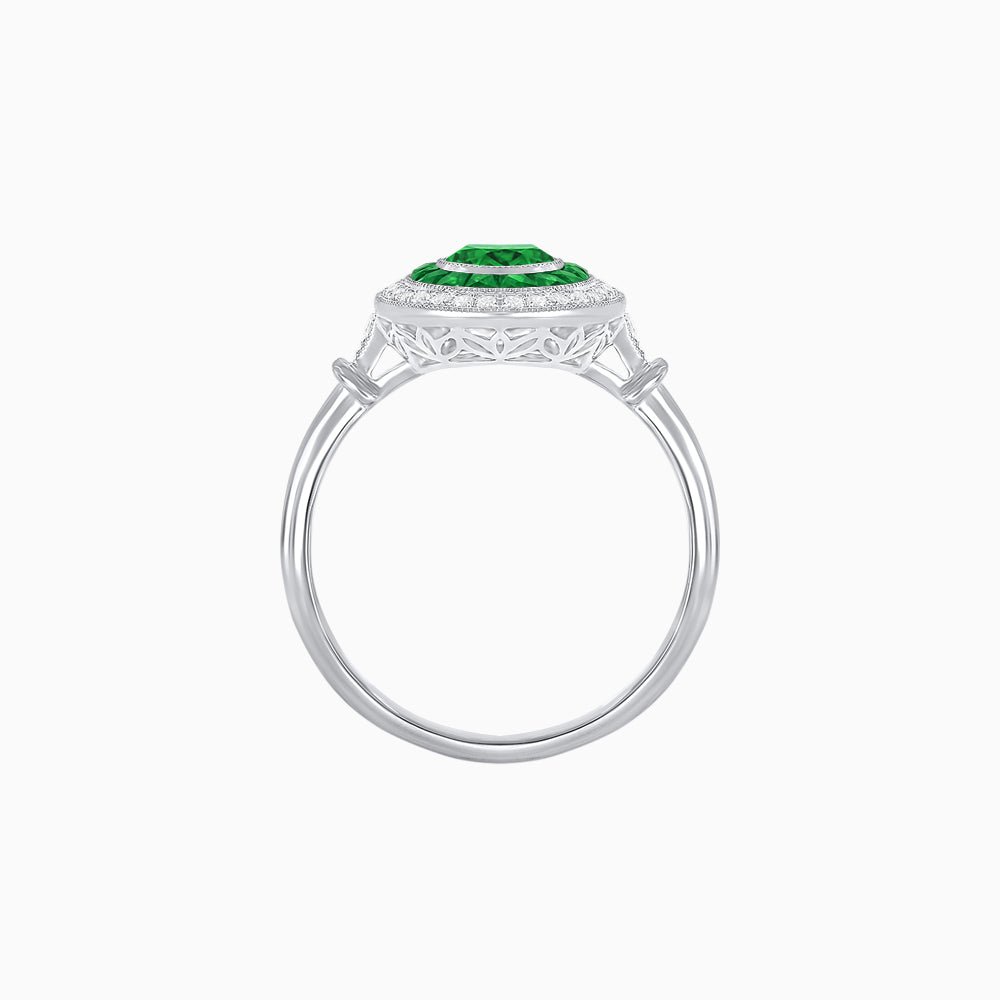 Round Cut Center Stone Double Halo Ring Mounting with French Cut Gemstone Accents - Shahin Jewelry