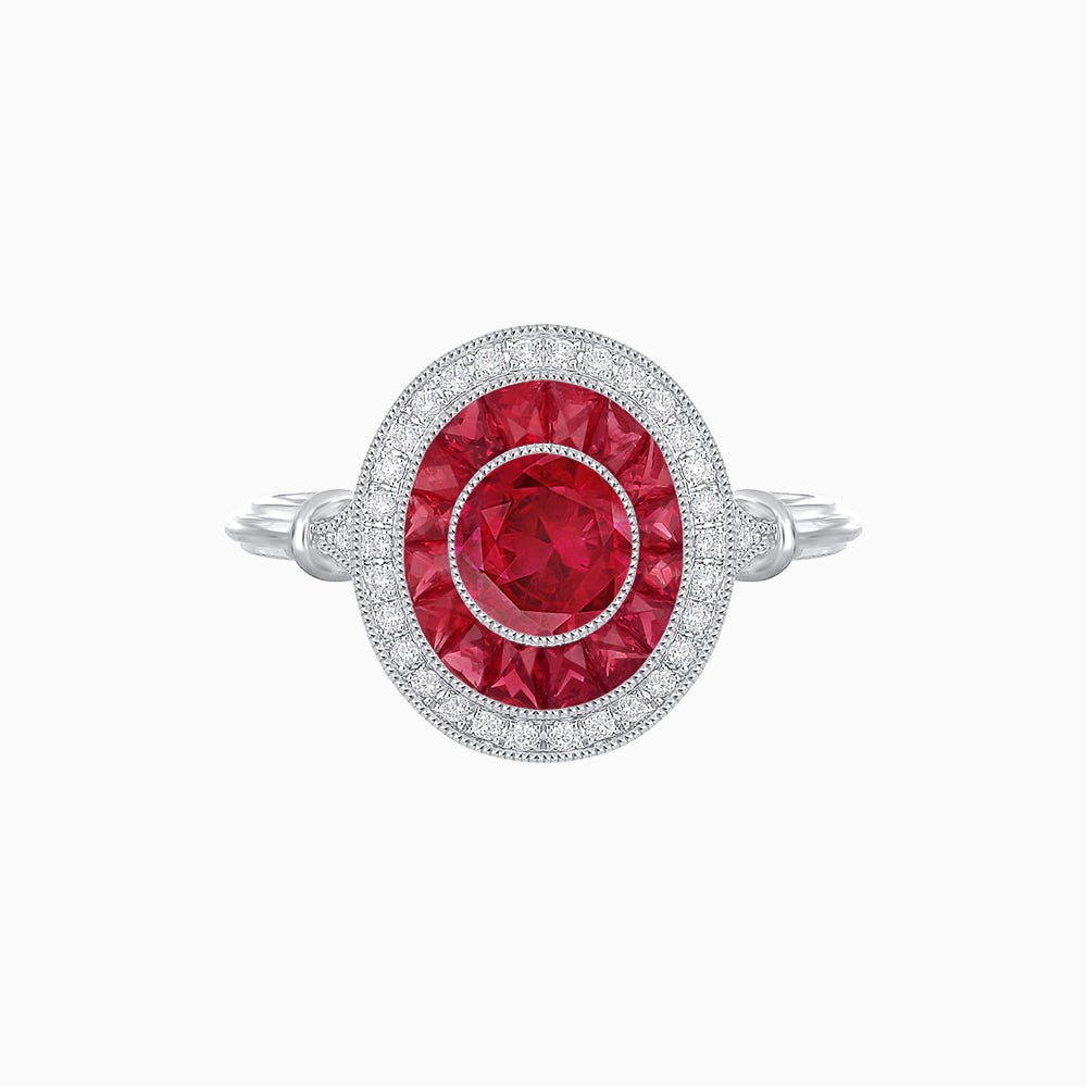 Round Cut Center Stone Double Halo Ring Mounting with French Cut Gemstone Accents - Shahin Jewelry